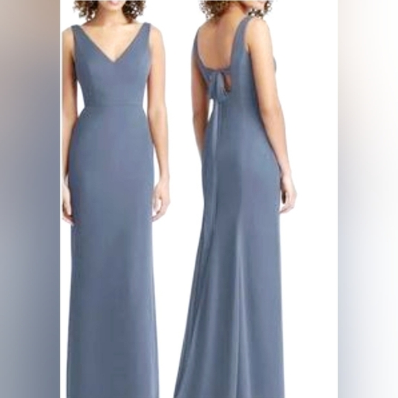 Social Bridesmaids by Dessy Trumpet Gown 8194 in Silverstone - Picture 1 of 11